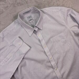 LL Bean Mens Slim Fit Wrinkle Free Striped Button Down Shirt 16.5-35 Blue White